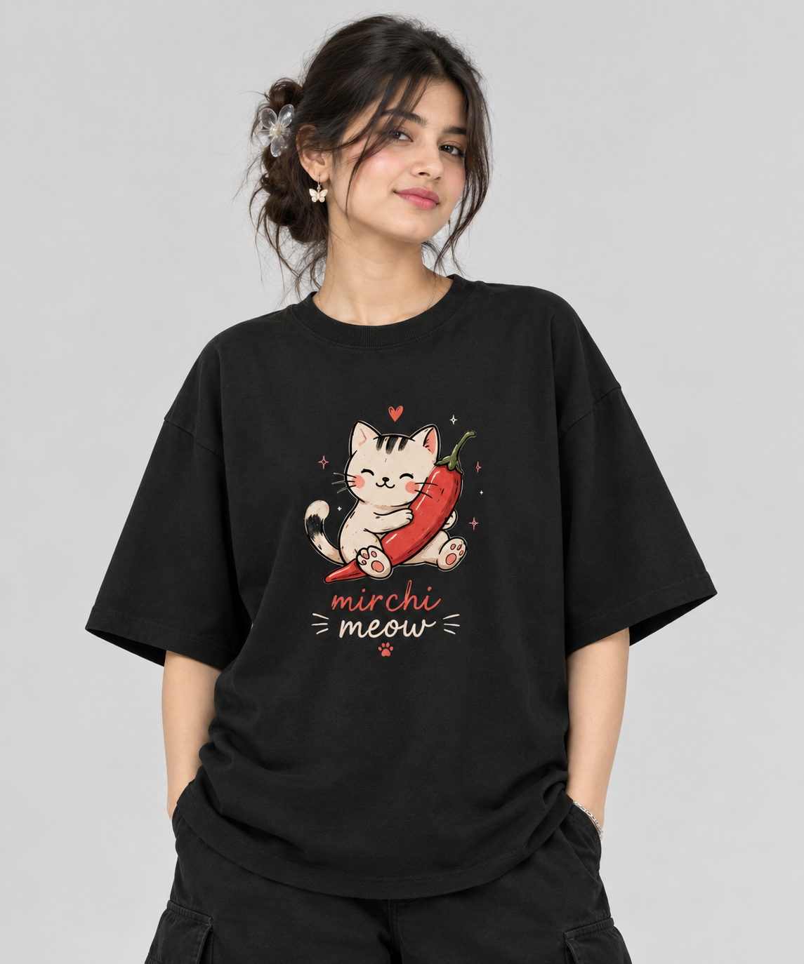 Wildverse | Mirchi Meow  Oversized T-Shirt