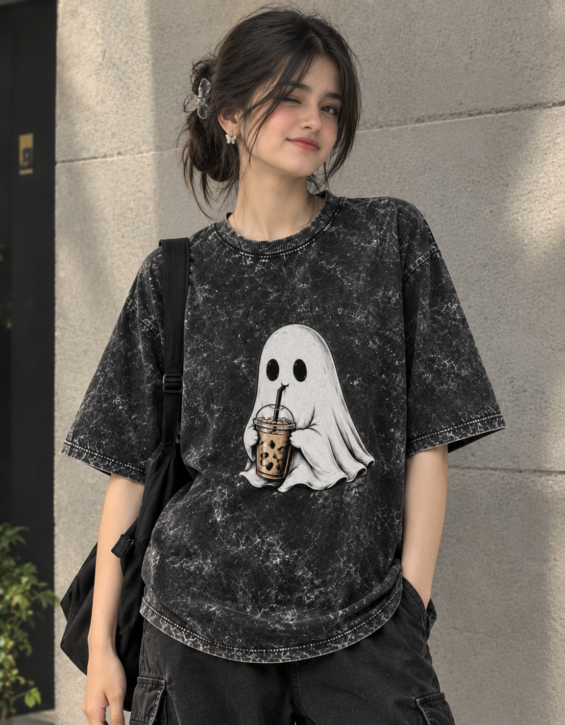 Wildverse | Ghost Acid Wash Oversized T-Shirt.